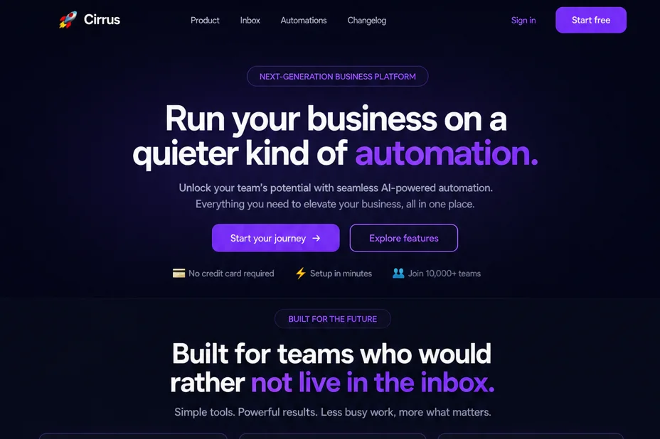 Generic Cirrus landing page before applying the design system